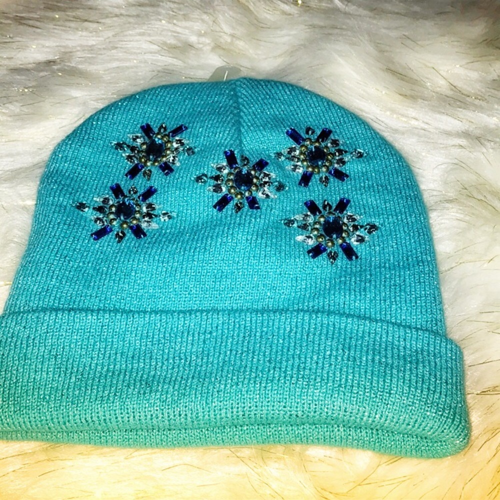 New Teal hat w rhinestone jewels teal w metallic